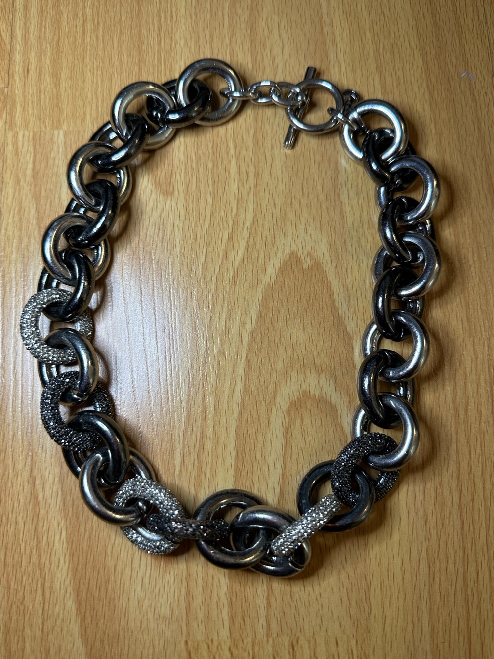 Michael Kors Chunky Two-Tone Black and Silver Link Necklace